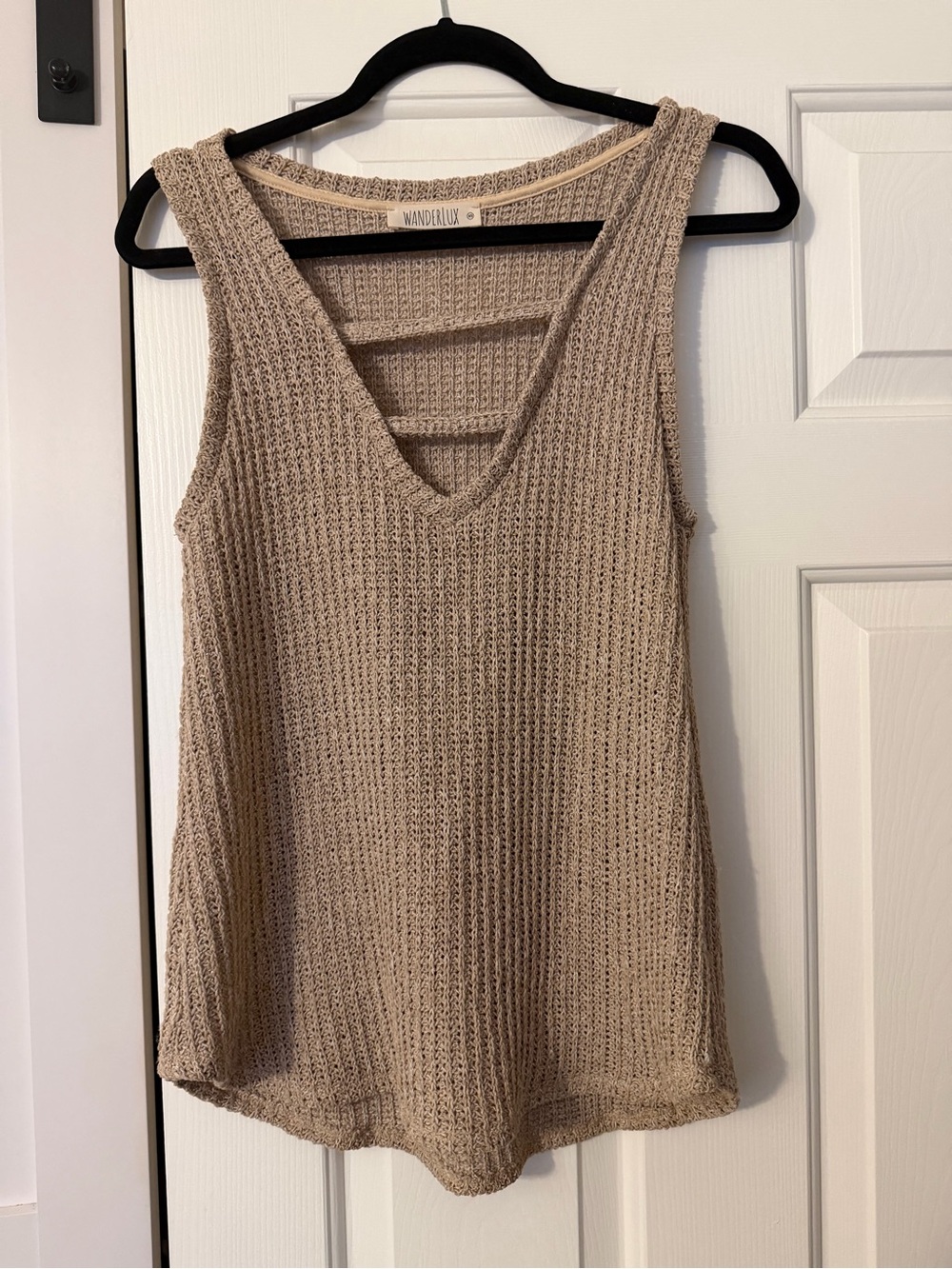 Wanderlust Taupe Knit V-Neck Ladder-Back Tank